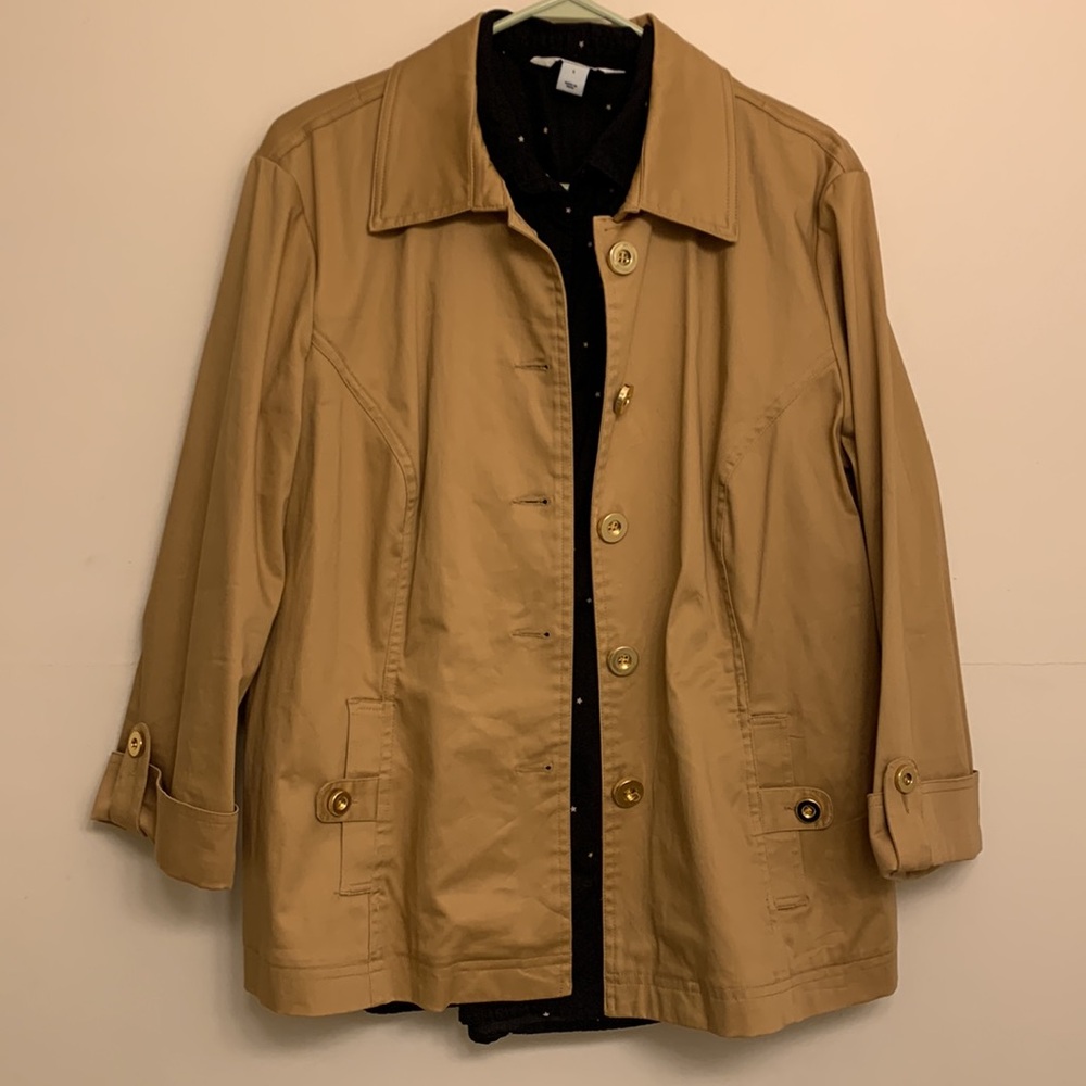 Charter Club Tan Jacket 3/4 sleeves Gold Buttons
